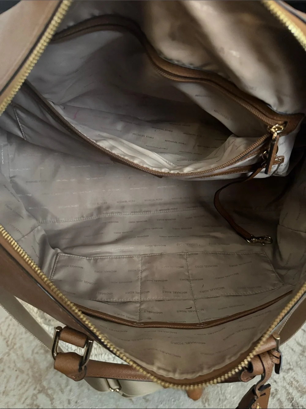 Michael Kors Brown Leather Duffel with Gold Hardware